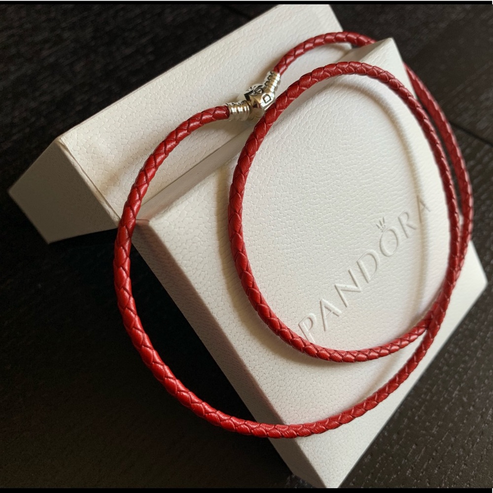 Pandora RED Leather triple Bracelet T2= 22.4 inch